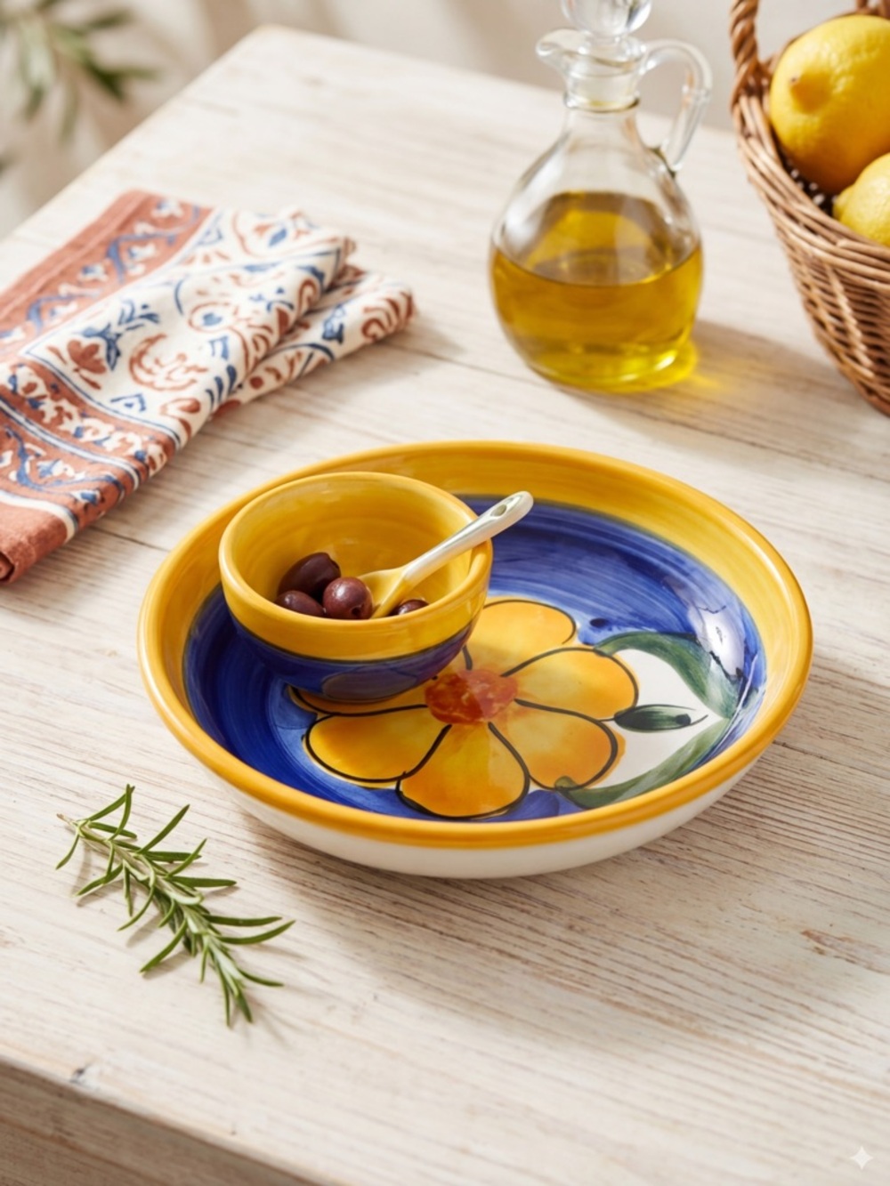 Vibrant Mediterranean Hand-Painted Ceramic Mini Chip & Dip Set 🌼 Spain